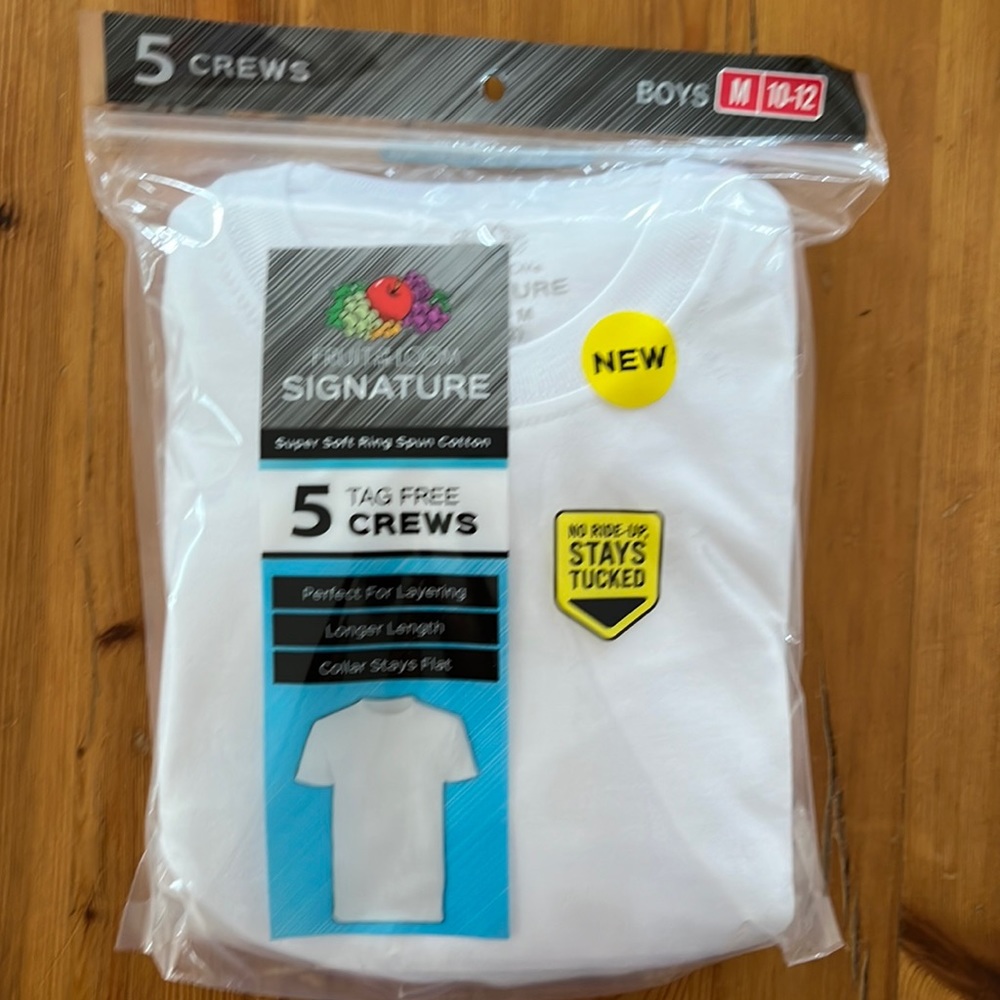 Brand New Unopened Package Fruit Of The Loom Crew Shirts, sz Boys Med 10-12